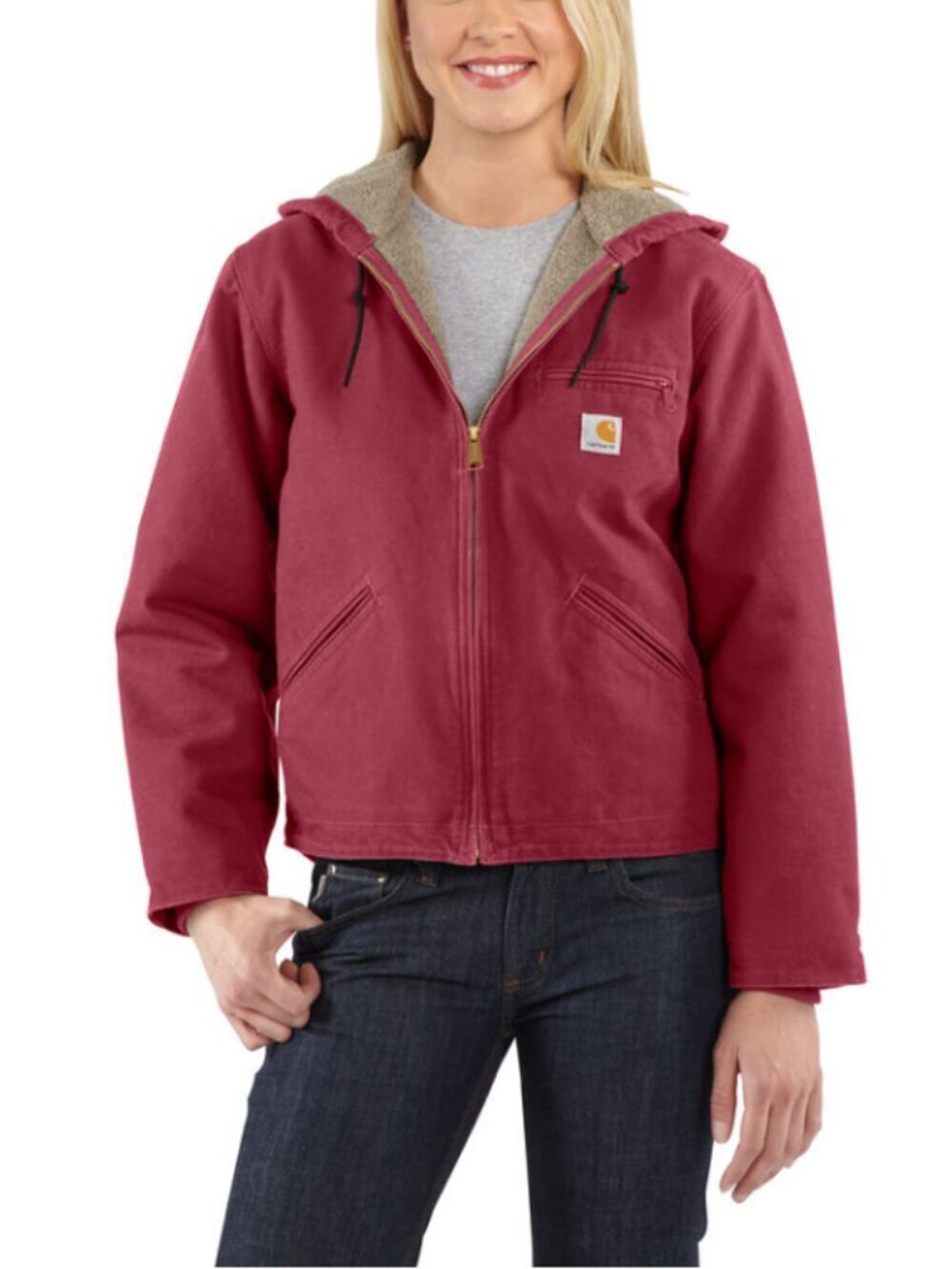 Carhartt WJ141 Vintage Womens Pink Sandstone Sierra Jacket - Sherpa Lined Size S